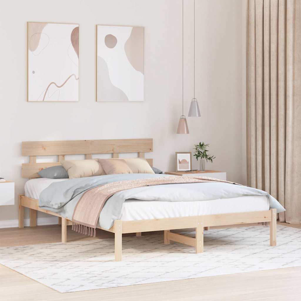 Sengestamme med hodegjerde Brun 150 x 200 cm Massivt furutre