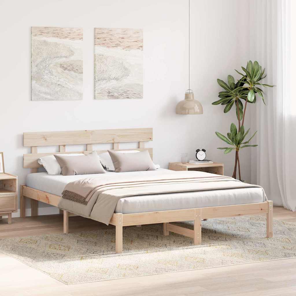 Sengestamme med hodegjerde Brun 150 x 200 cm Massivt furutre