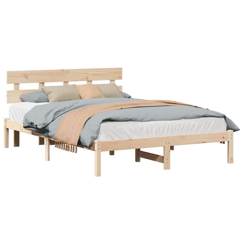 Sengestamme med hodegjerde Brun 150 x 200 cm Massivt furutre