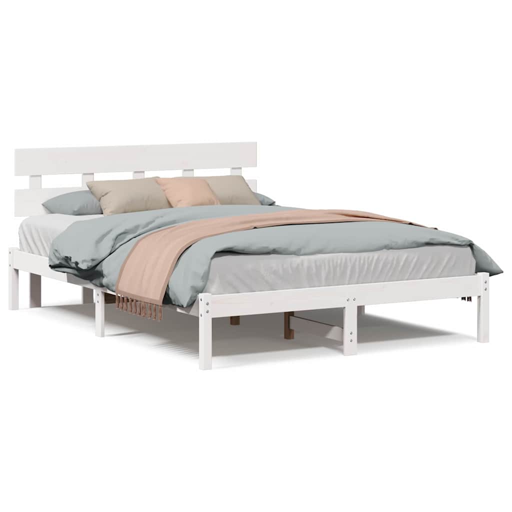 Sengestamme med hodegjerde Hvit 150 x 200 cm Massivt furutre