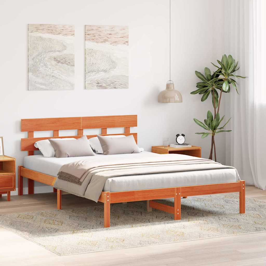 Sengestamme med hodegjerde Brun 150 x 200 cm Massivt furutre