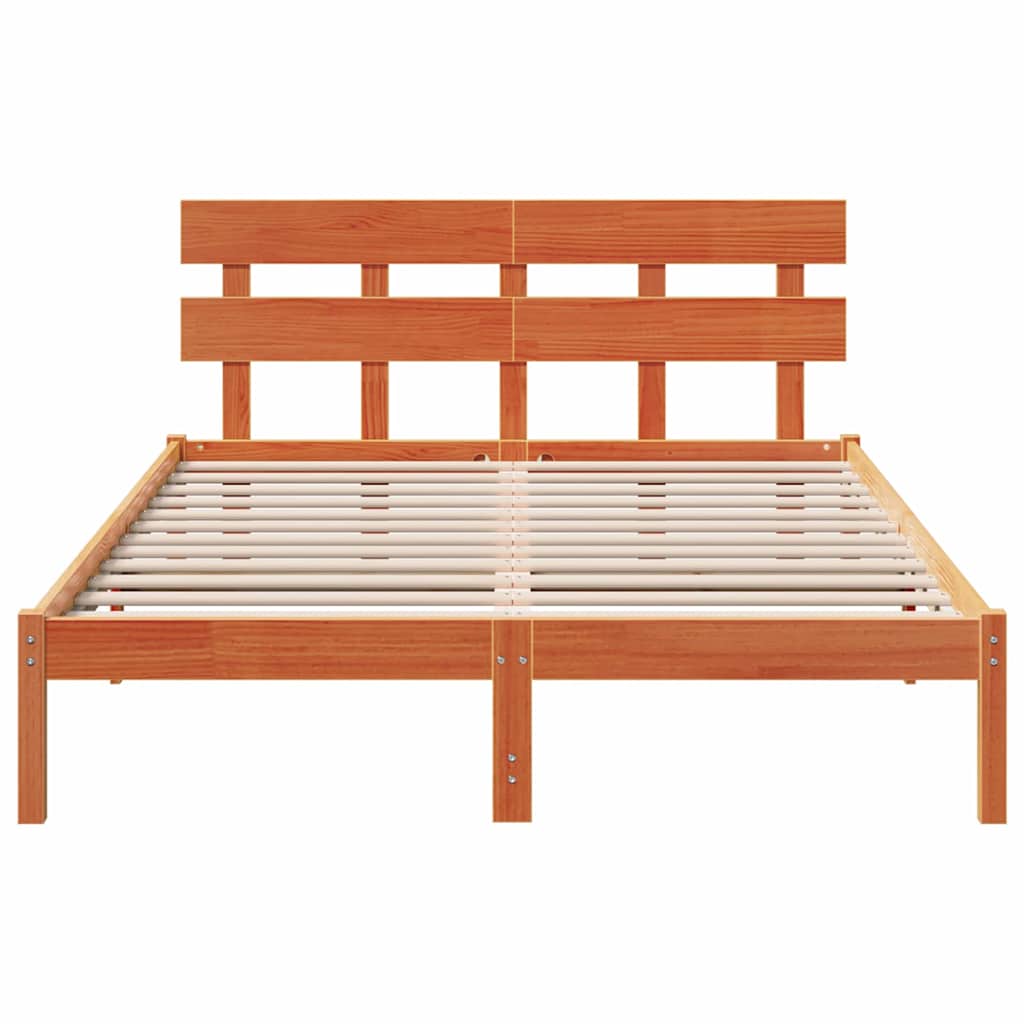 Sengestamme med hodegjerde Brun 150 x 200 cm Massivt furutre