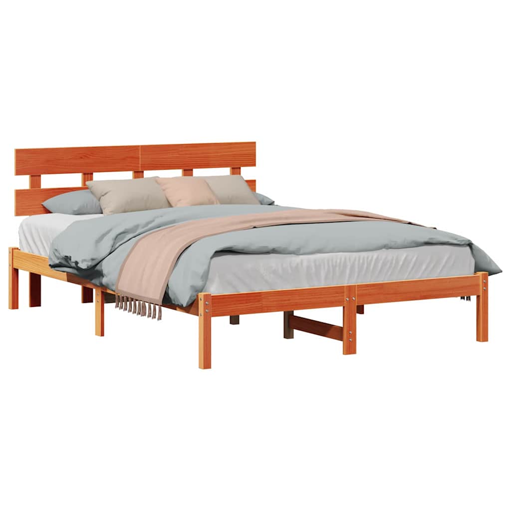 Sengestamme med hodegjerde Brun 150 x 200 cm Massivt furutre