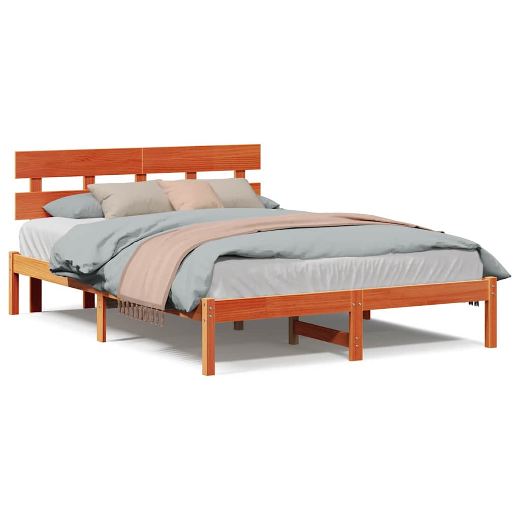 Sengestamme med hodegjerde Brun 150 x 200 cm Massivt furutre