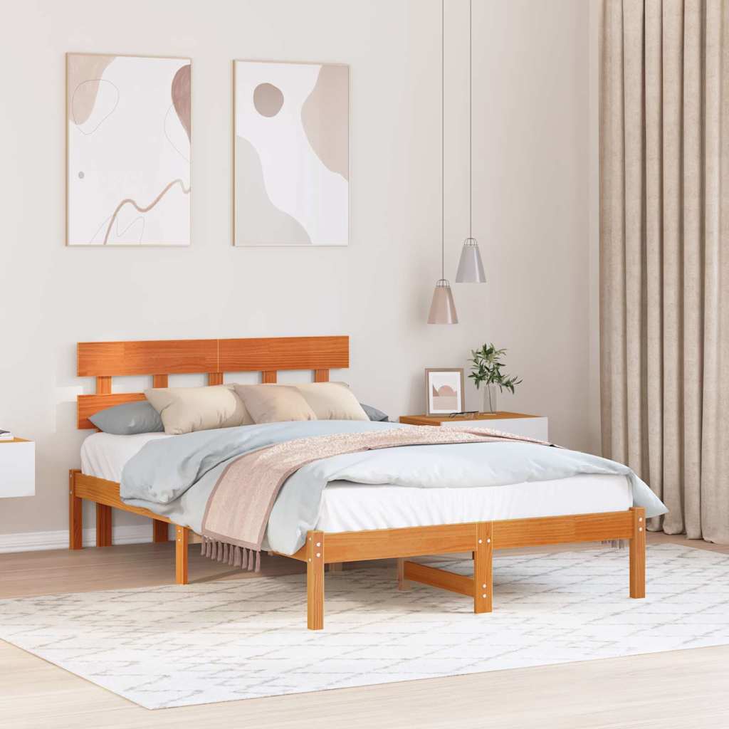 Sengestamme med hodegjerde Brun 120 x 190 cm Massivt furutre