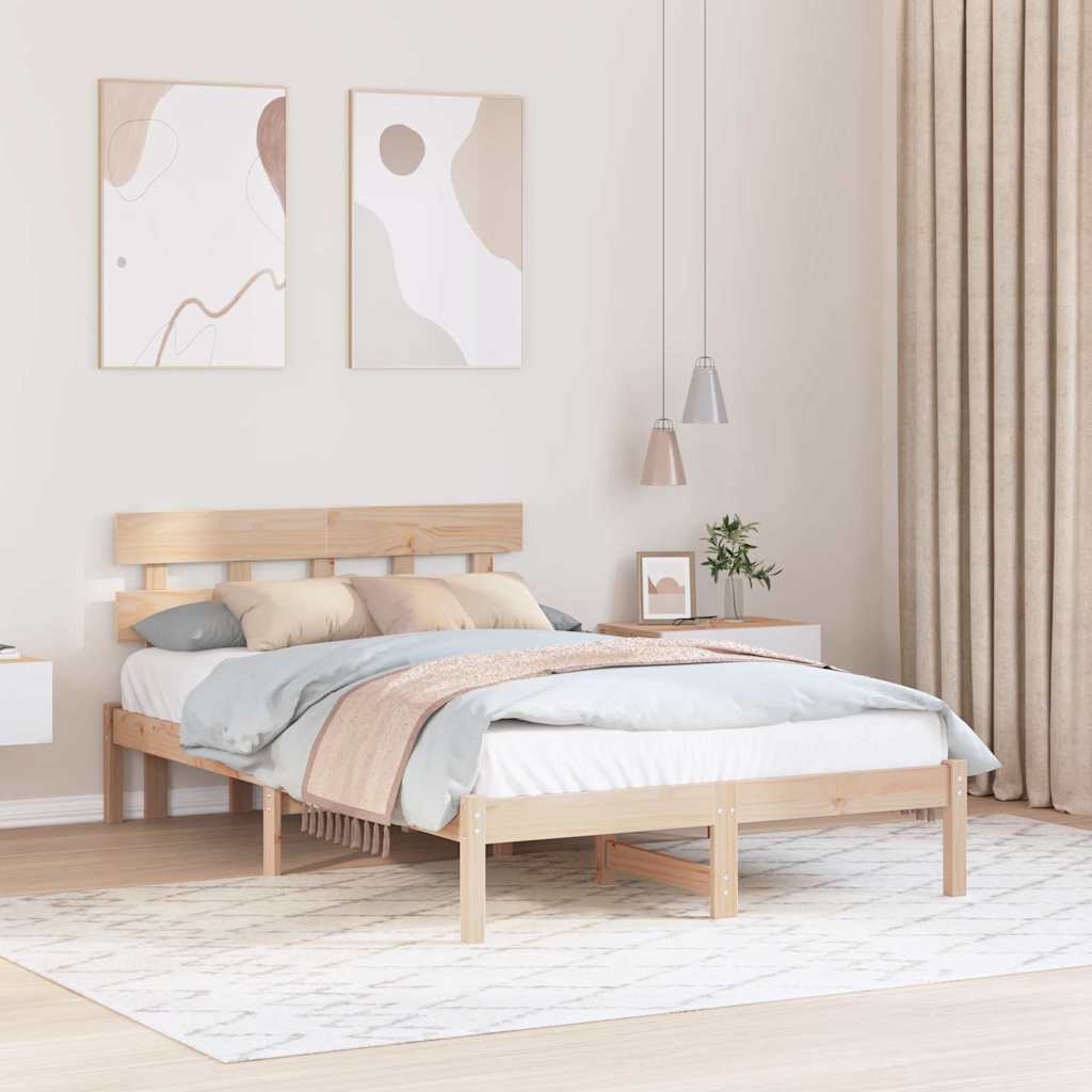 Sengestamme med hodegjerde Brun 140 x 190 cm Massivt furutre