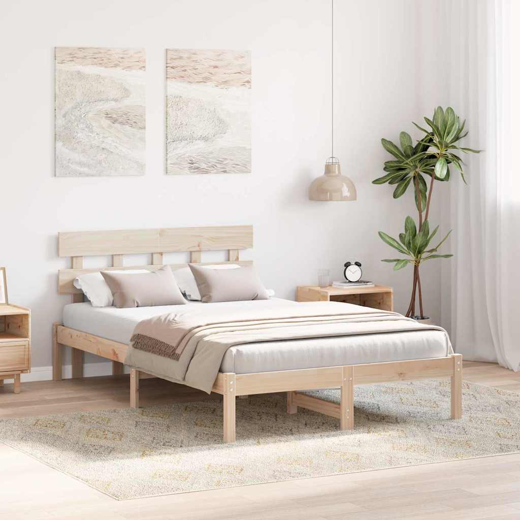 Sengestamme med hodegjerde Brun 140 x 190 cm Massivt furutre