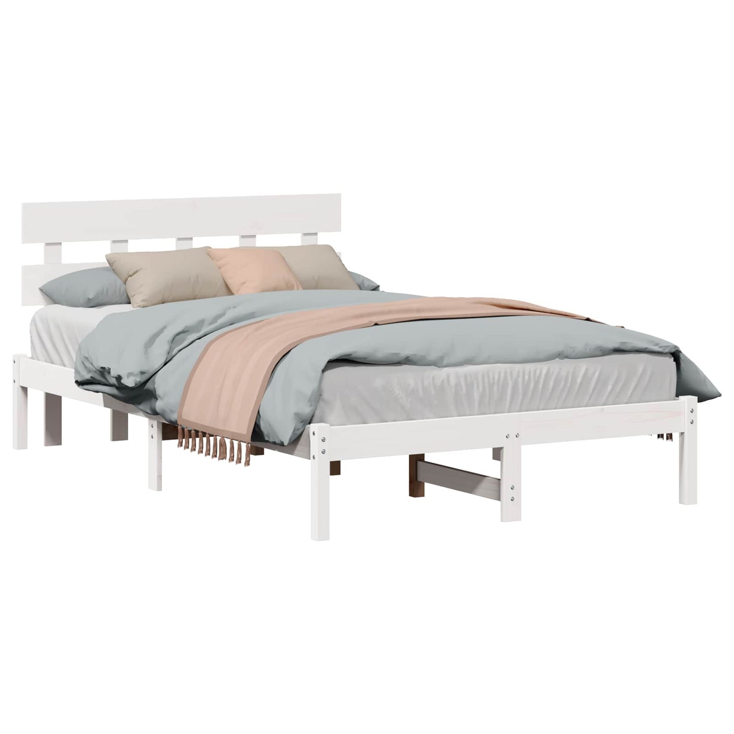 Sengestamme med hodegjerde Hvit 135 x 190 cm Massivt furutre