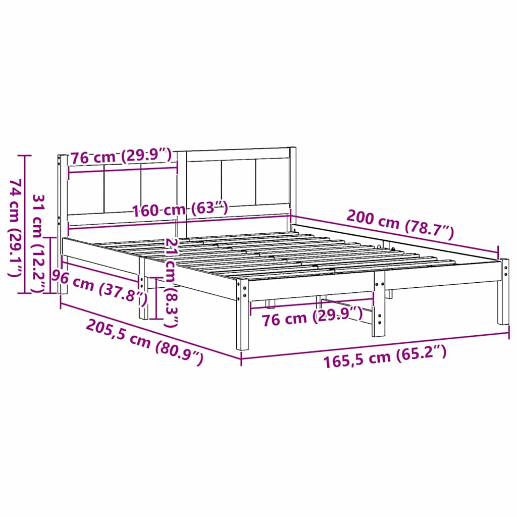 Sengestamme Hvit 160 x 200 cm Massivt furutre