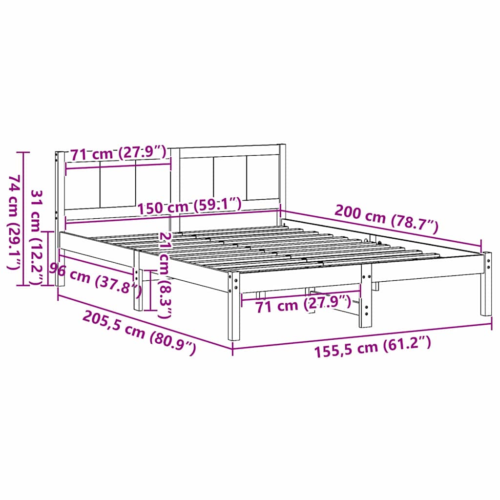 Sengestamme Hvit 150 x 200 cm Massivt furutre