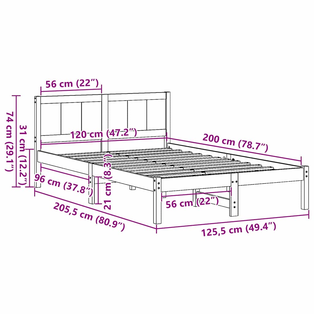 Sengestamme Hvit 120 x 200 cm Massivt furutre