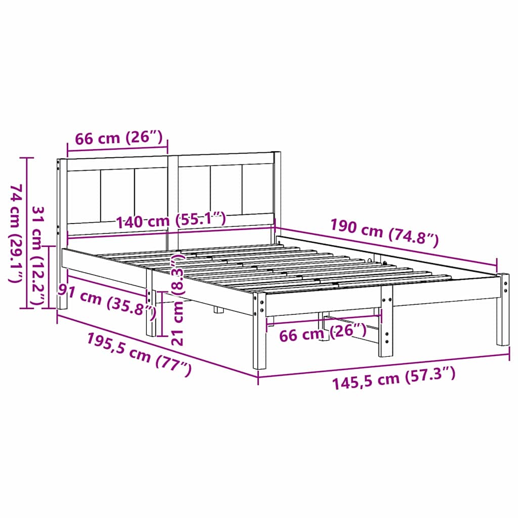 Sengestamme Brun 140 x 190 cm Massivt furutre