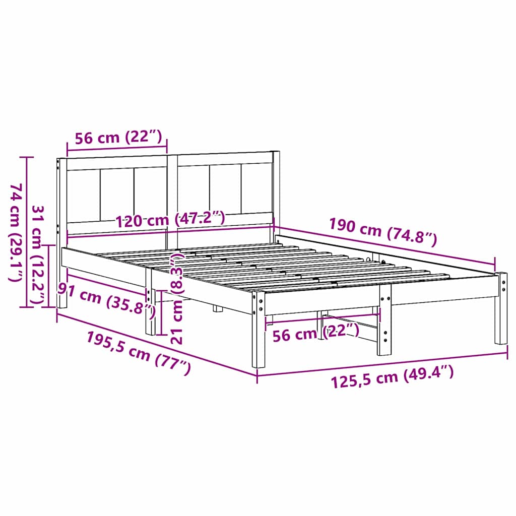 Sengestamme Brun 120 x 190 cm Massivt furutre