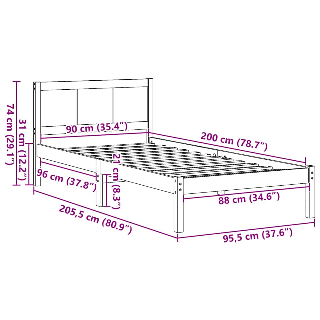 Sengestamme Brun 90 x 200 cm Massivt furutre