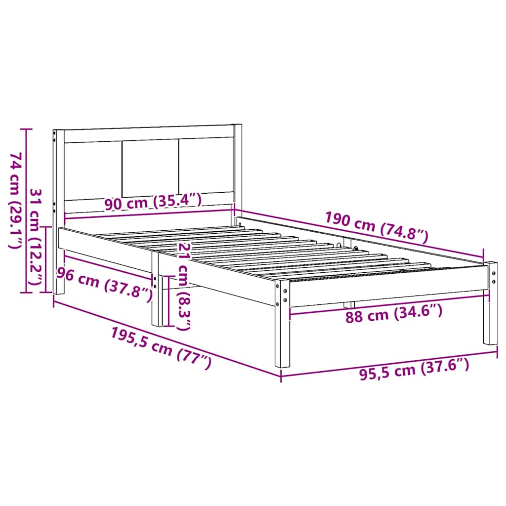 Sengestamme Brun 90 x 190 cm Massivt furutre