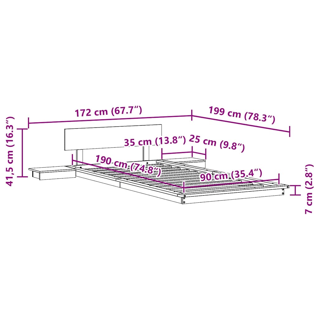 Sengestamme Hvit 90 x 190 cm tre