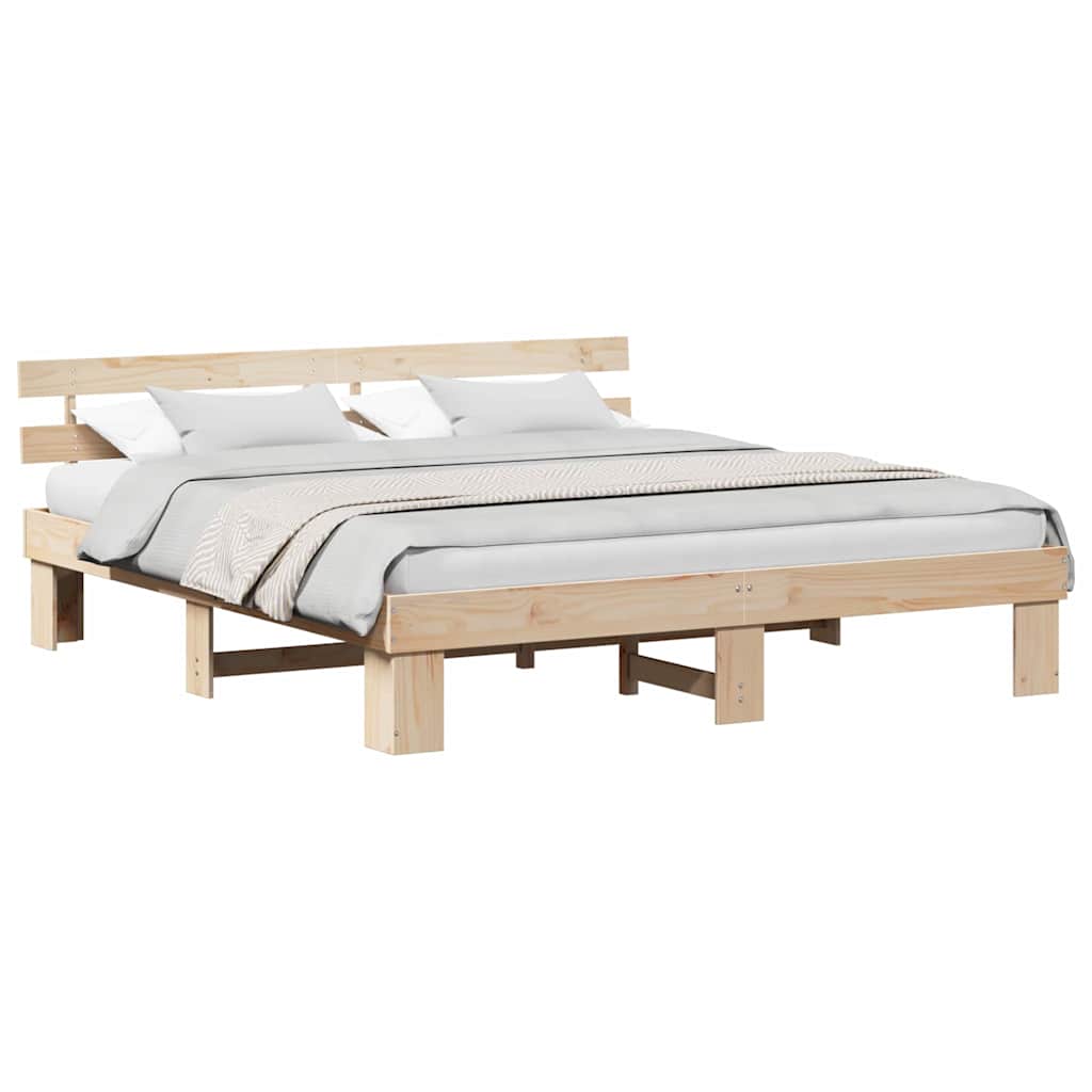 Sengestamme med hodegjerde Naturlig 200 x 200 cm Massiv furu