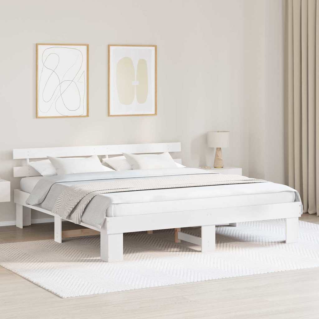 Sengestamme med hodegjerde Hvit 200 x 200 cm Massiv furu