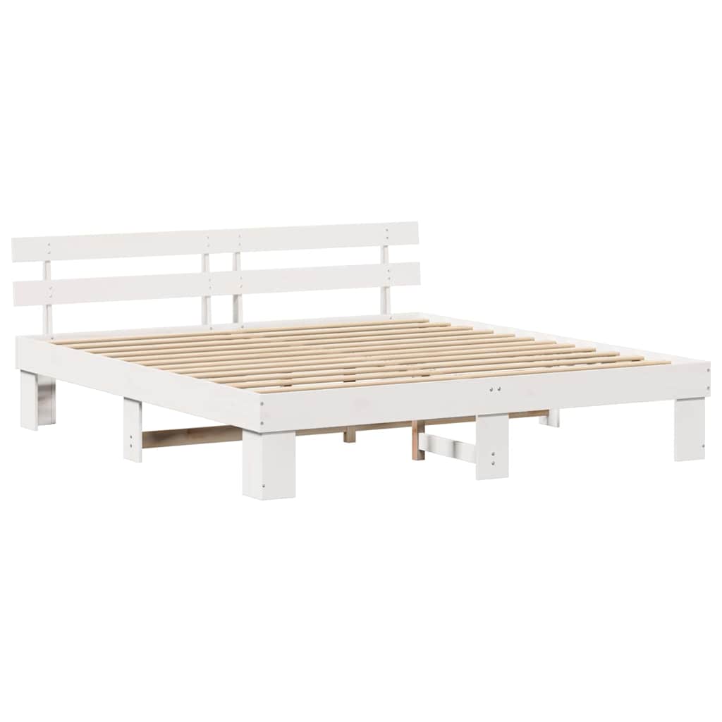 Sengestamme med hodegjerde Hvit 200 x 200 cm Massiv furu
