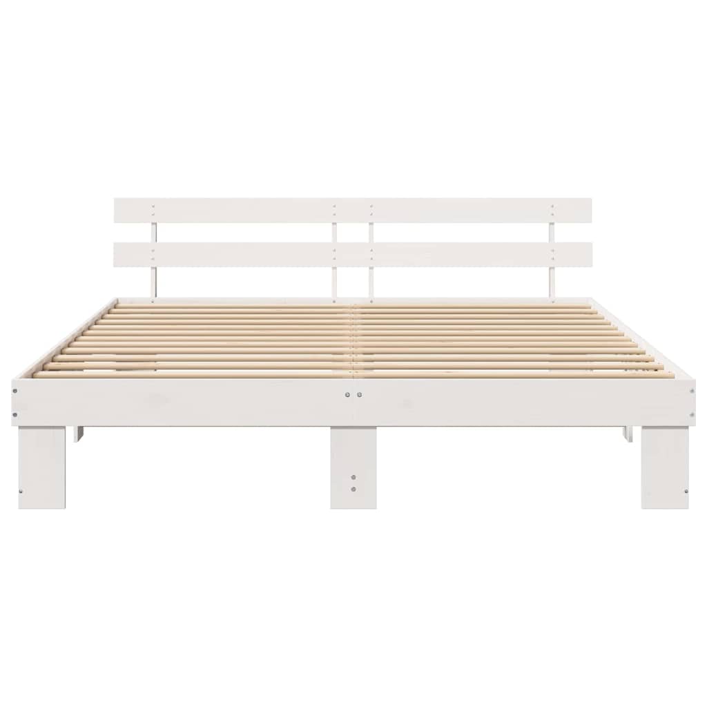 Sengestamme med hodegjerde Hvit 200 x 200 cm Massiv furu
