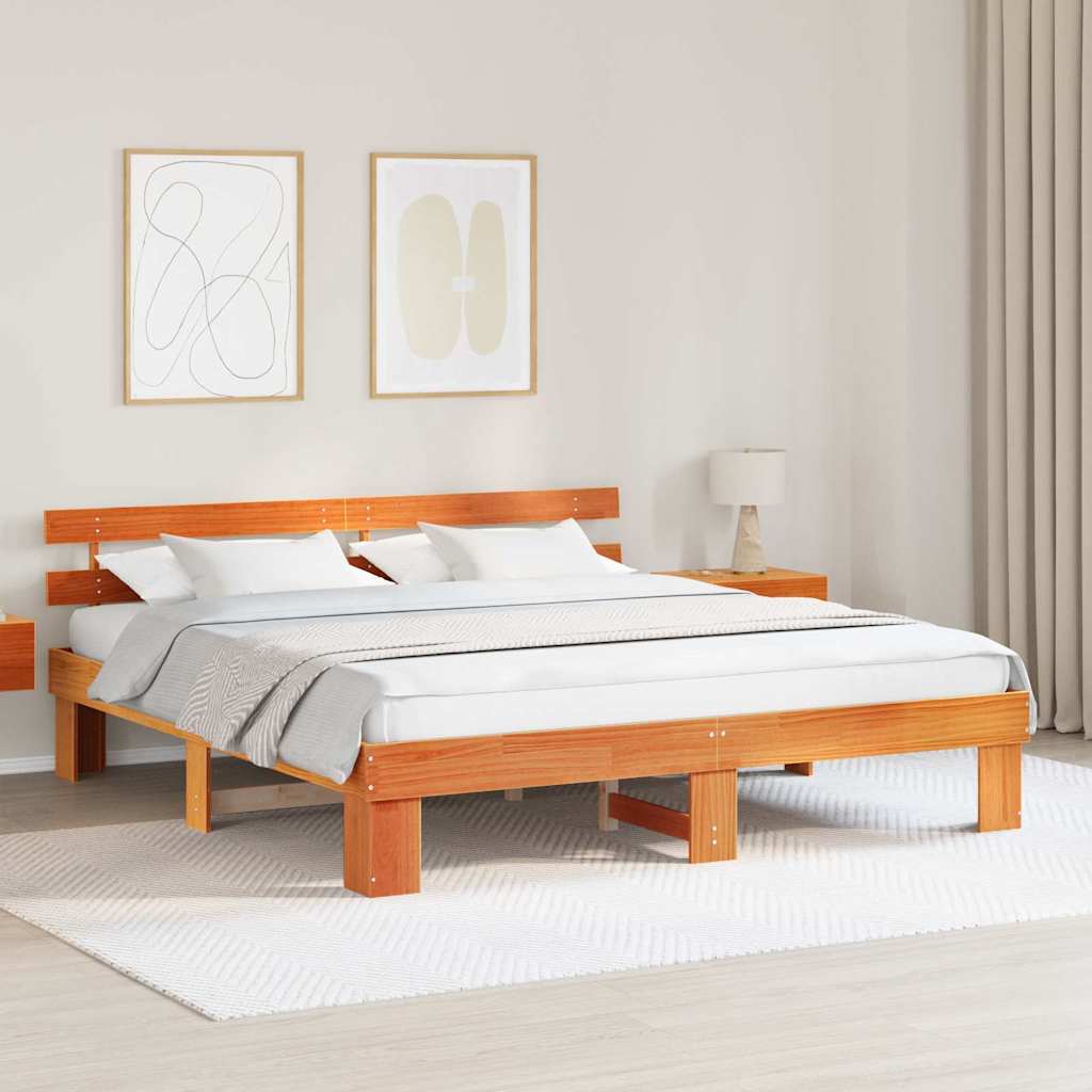 Sengestamme med hodegjerde Vokset Brun 200 x 200 cm Massiv furu