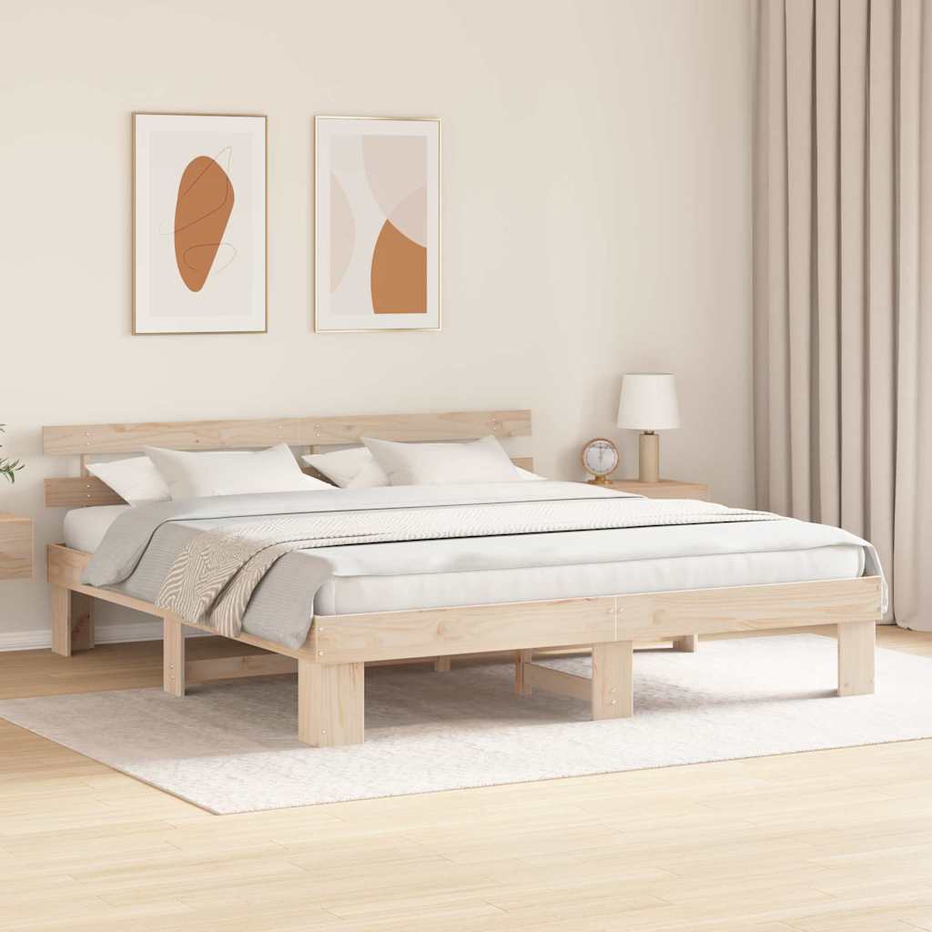 Sengestamme med hodegjerde Naturlig 180 x 200 cm Massiv furu