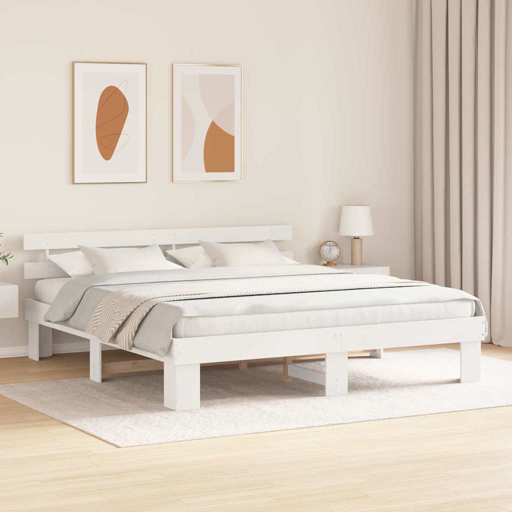 Sengestamme med hodegjerde Hvit 180 x 200 cm Massiv furu