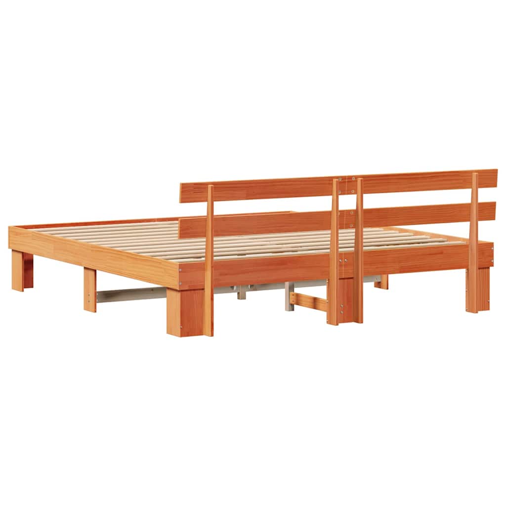 Sengestamme med hodegjerde Vokset Brun 180 x 200 cm Massiv furu