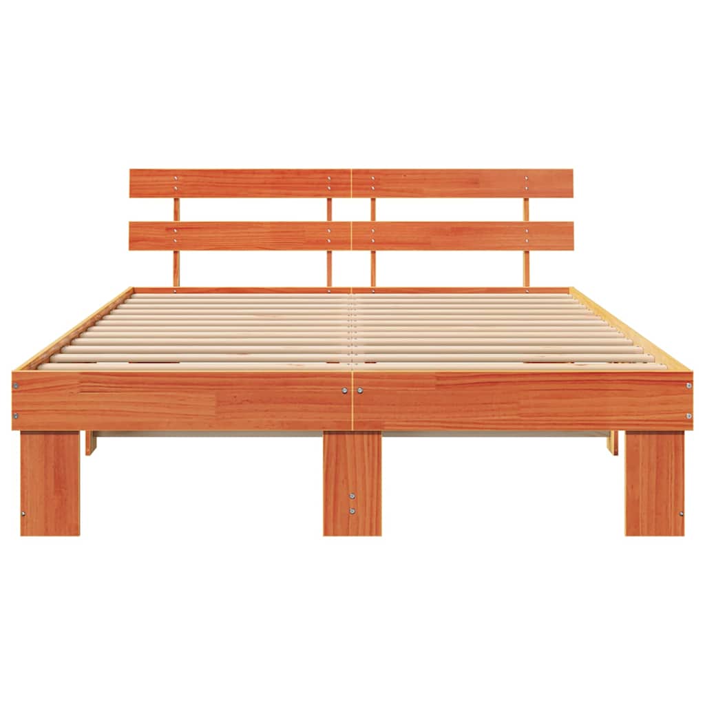 Sengestamme med hodegjerde Vokset Brun 160 x 200 cm Massiv furu