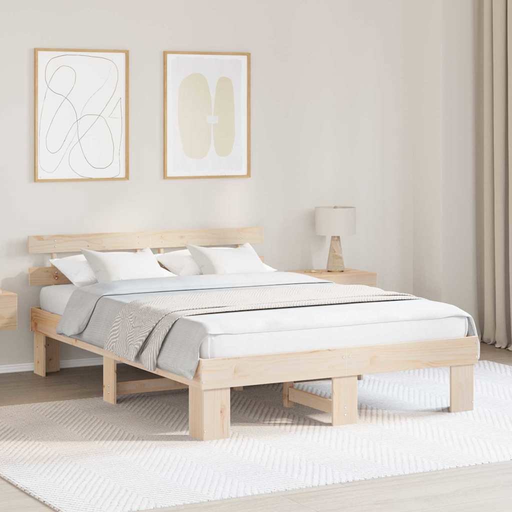 Sengestamme med hodegjerde Naturlig 150 x 200 cm Massiv furu