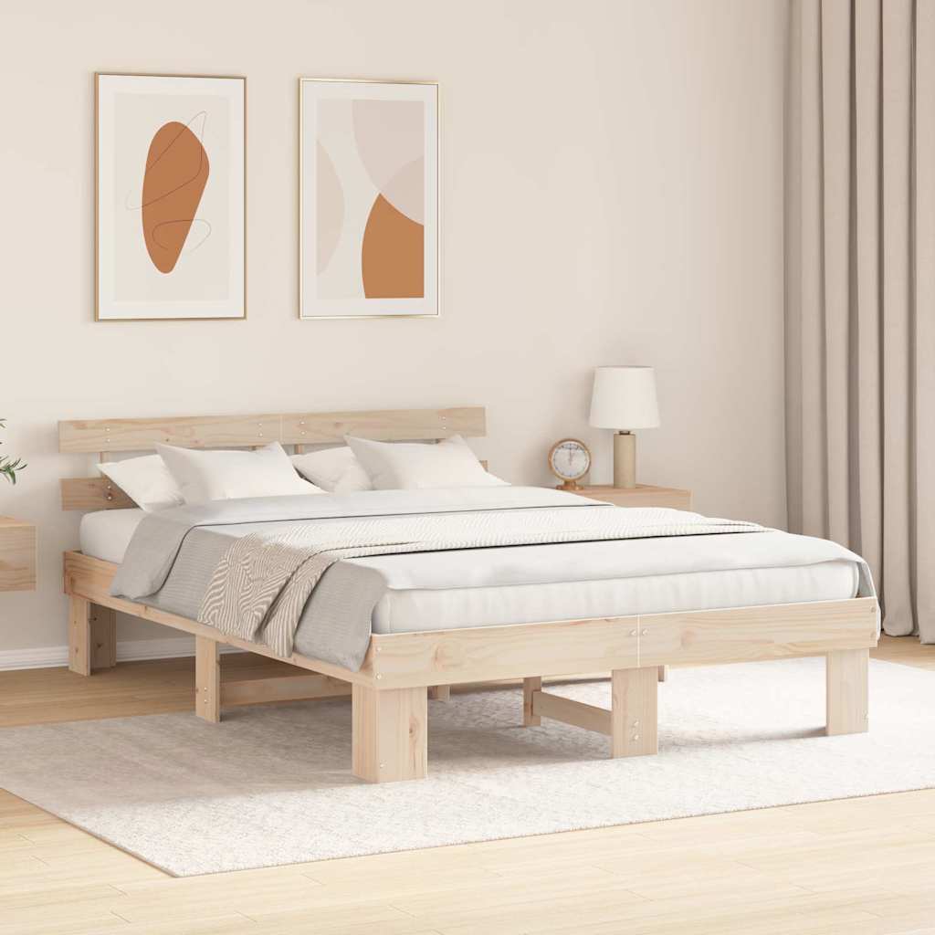 Sengestamme med hodegjerde Naturlig 150 x 200 cm Massiv furu