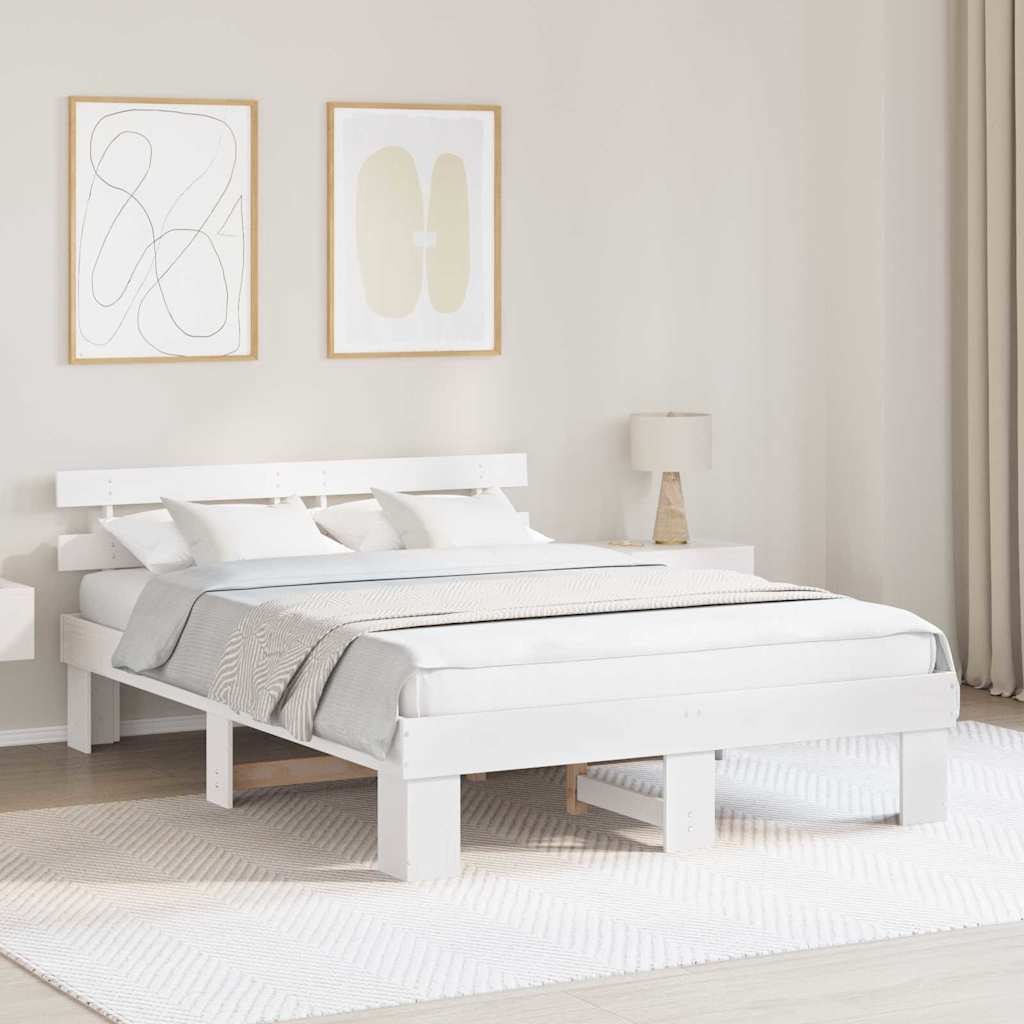 Sengestamme med hodegjerde Hvit 150 x 200 cm Massiv furu