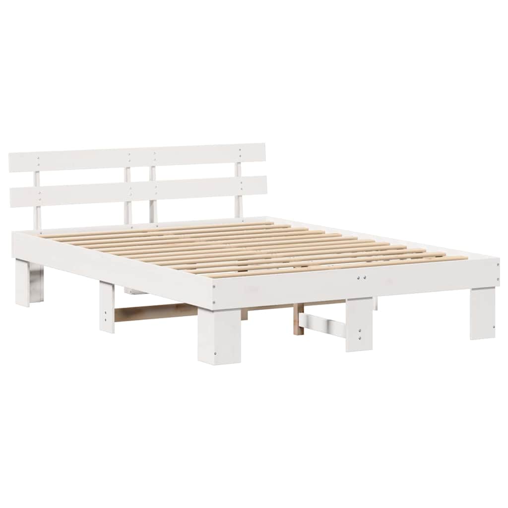 Sengestamme med hodegjerde Hvit 150 x 200 cm Massiv furu