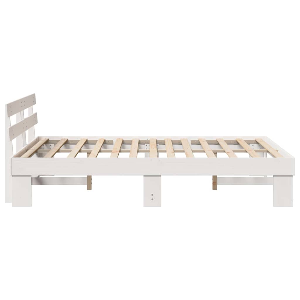 Sengestamme med hodegjerde Hvit 150 x 200 cm Massiv furu