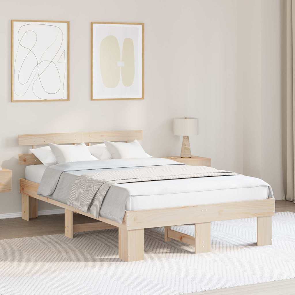 Sengestamme med hodegjerde Naturlig 135 x 190 cm Massiv furu