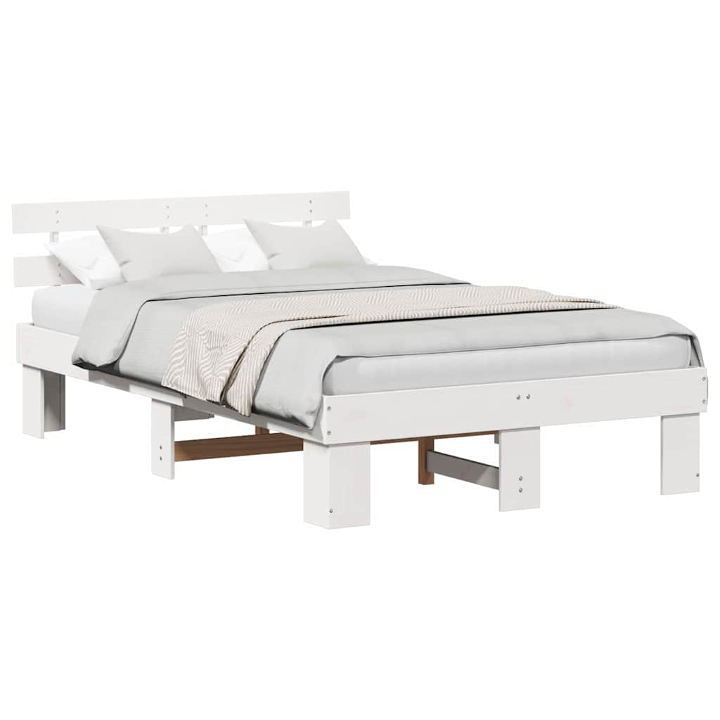 Sengestamme med hodegjerde Hvit 135 x 190 cm Massiv furu