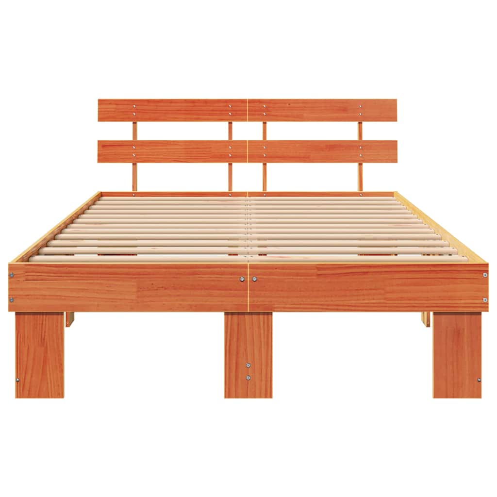 Sengestamme med hodegjerde Vokset Brun 135 x 190 cm Massiv furu