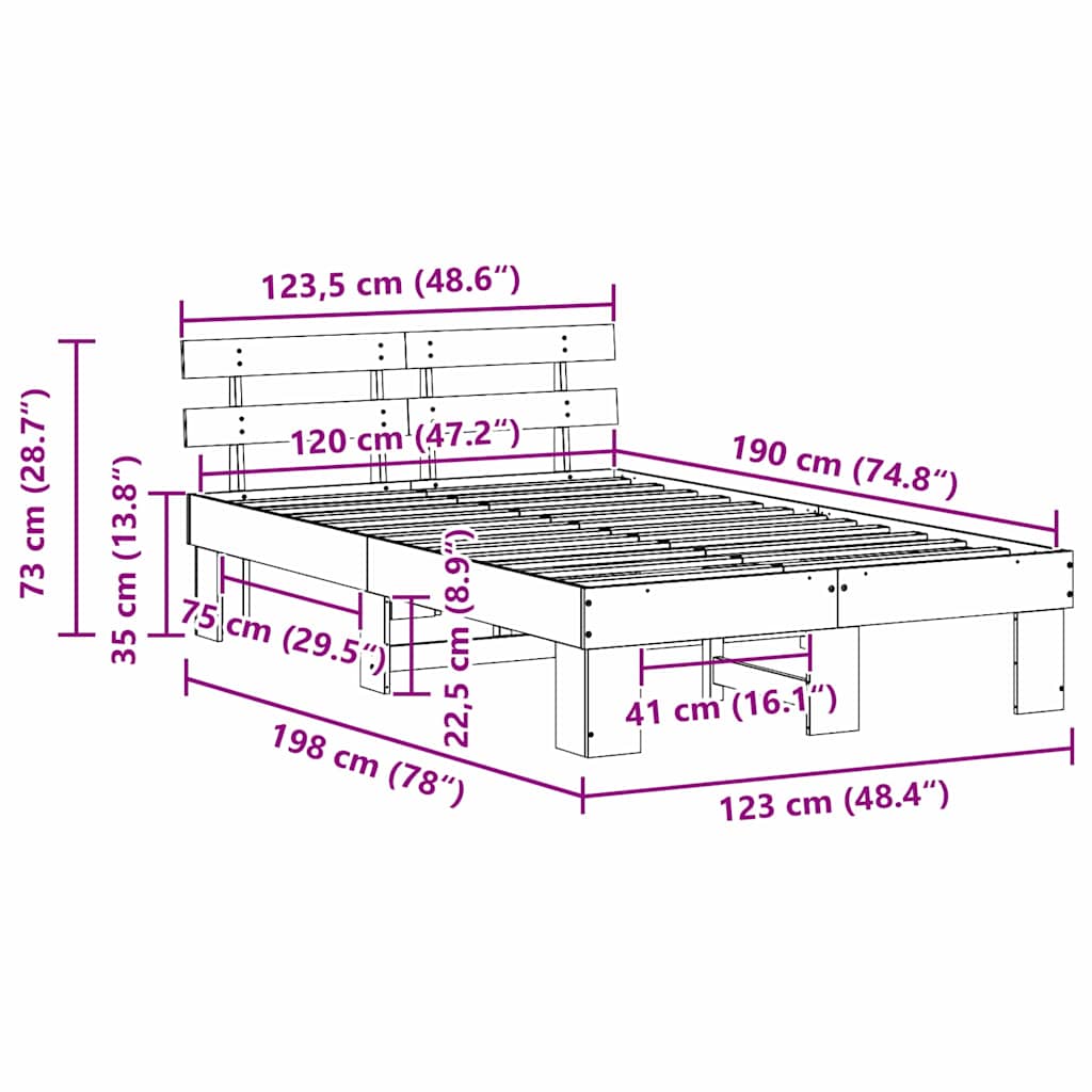 Sengestamme med hodegjerde Vokset Brun 120 x 190 cm Massiv furu