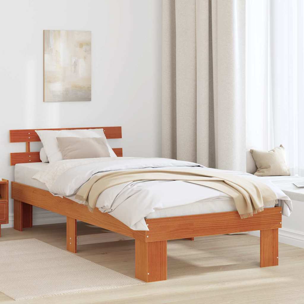 Sengestamme med hodegjerde Brun 80 x 200 cm Massivt furutre