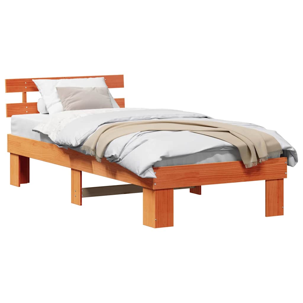 Sengestamme med hodegjerde Brun 80 x 200 cm Massivt furutre