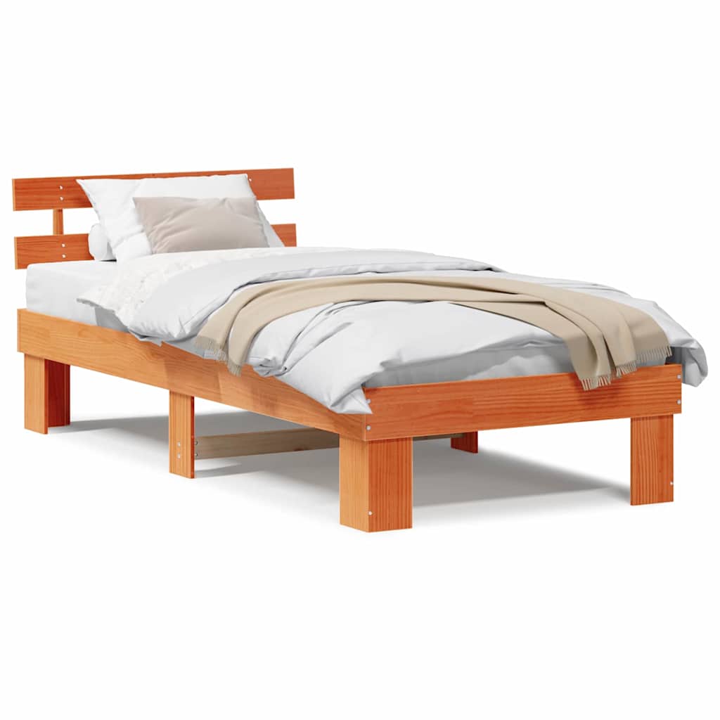 Sengestamme med hodegjerde Brun 90 x 190 cm Massivt furutre