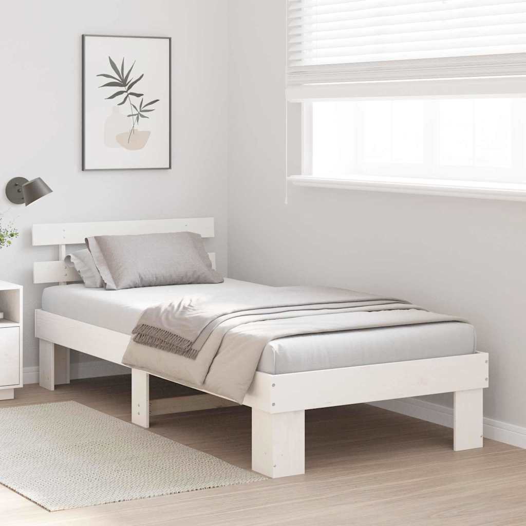 Sengestamme med hodegjerde Hvit 75 x 190 cm Massivt furutre