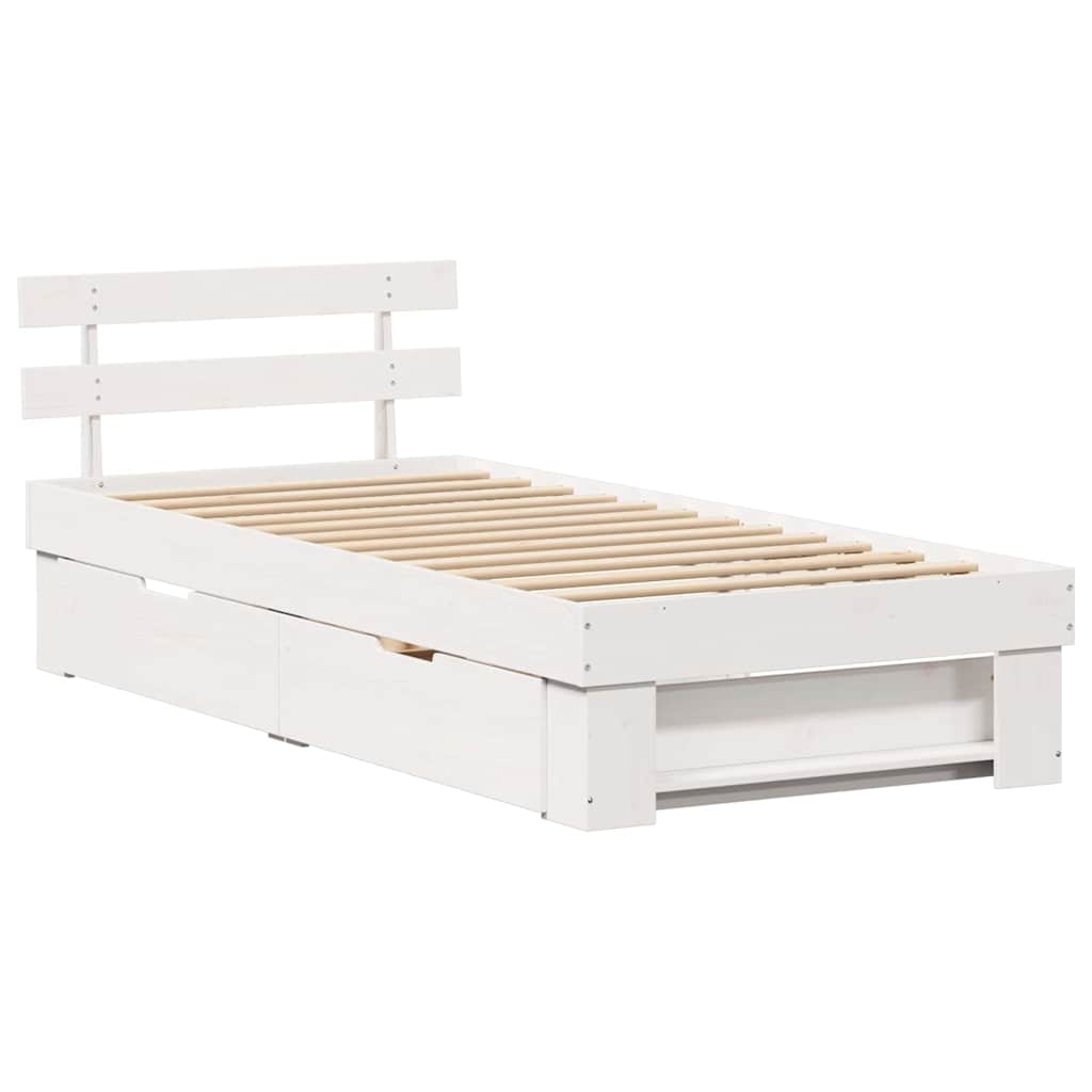 Sengestamme med hodegjerde Hvit 90 x 200 cm Massiv furu