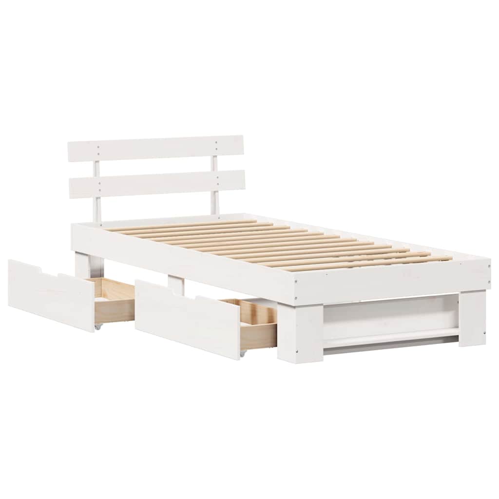 Sengestamme med hodegjerde Hvit 90 x 200 cm Massiv furu
