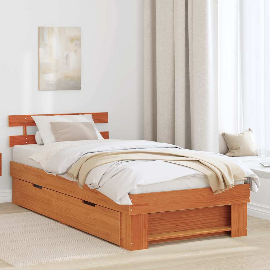 Sengestamme med hodegjerde Voksbrun 90 x 200 cm Heltre furu