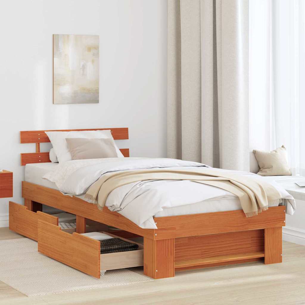 Sengestamme med hodegjerde Voksbrun 90 x 200 cm Heltre furu