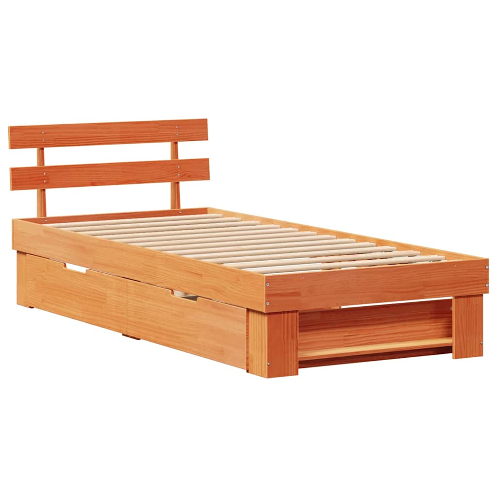 Sengestamme med hodegjerde Voksbrun 90 x 200 cm Heltre furu