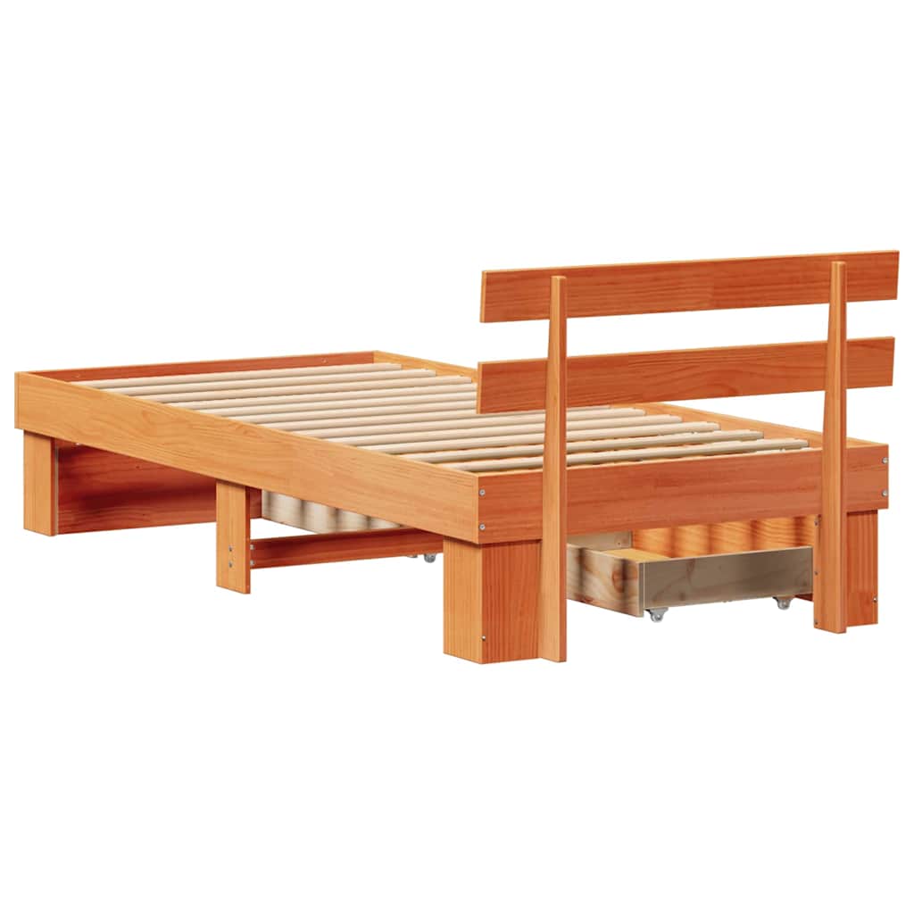 Sengestamme med hodegjerde Vokset Brun 75 x 190 cm Massiv furu