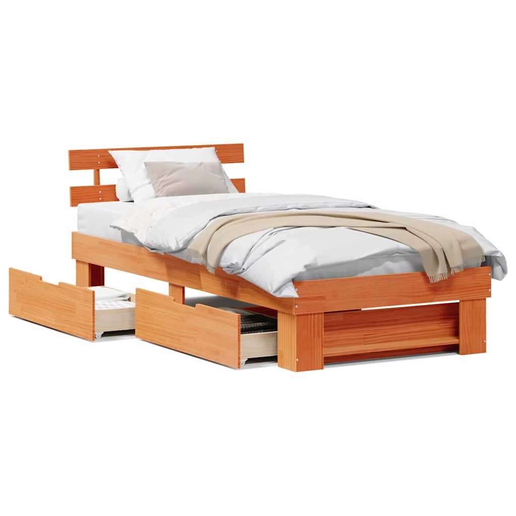Sengestamme med hodegjerde Voksbrun 75 x 190 cm Heltre furu