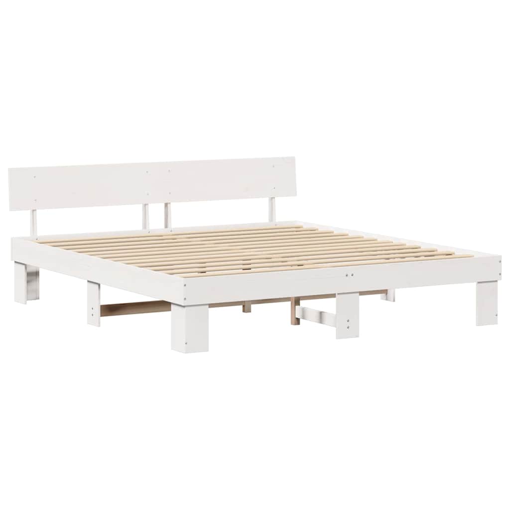 Sengestamme med hodegjerde Hvit 180 x 200 cm Massiv furu